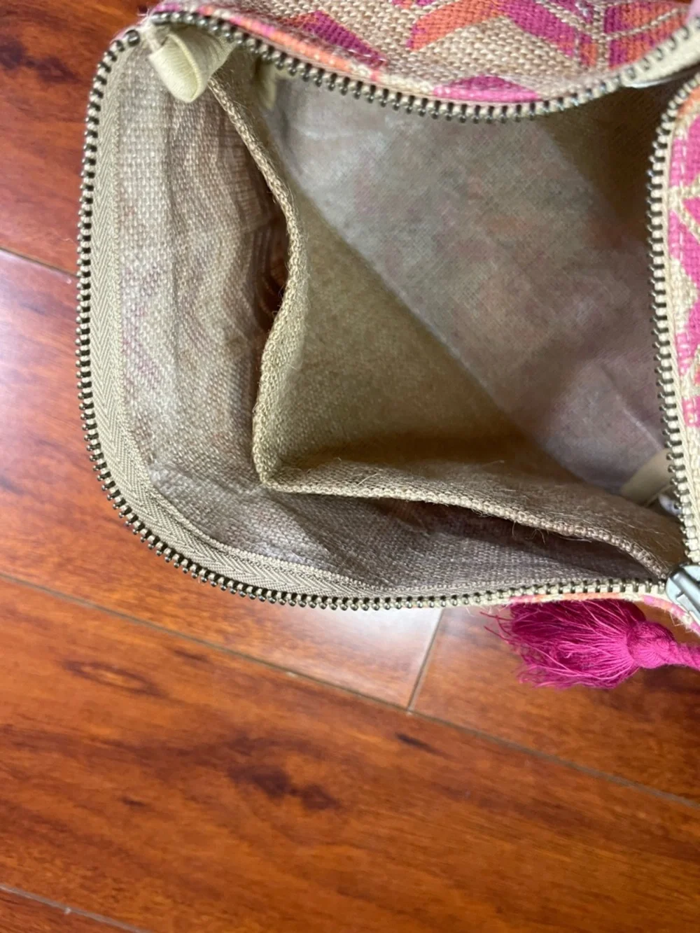 Neiman Marcus Fashioned for Change Chevron Jute Cosmetic Bag | NWOT